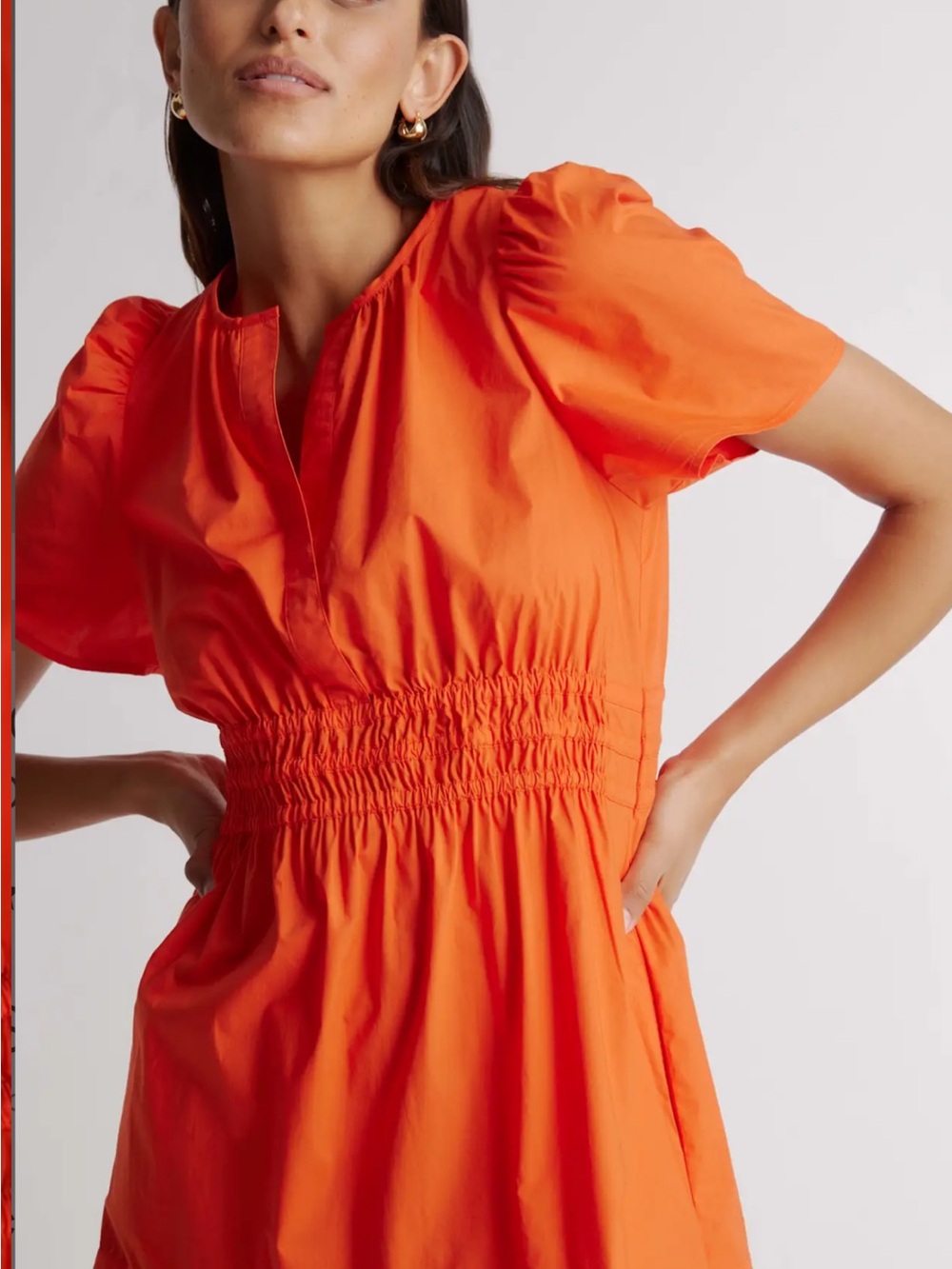 Quince Bright Red vermillon Tiered Puff-Sleeve Maxi Dress - Picture 12 of 13